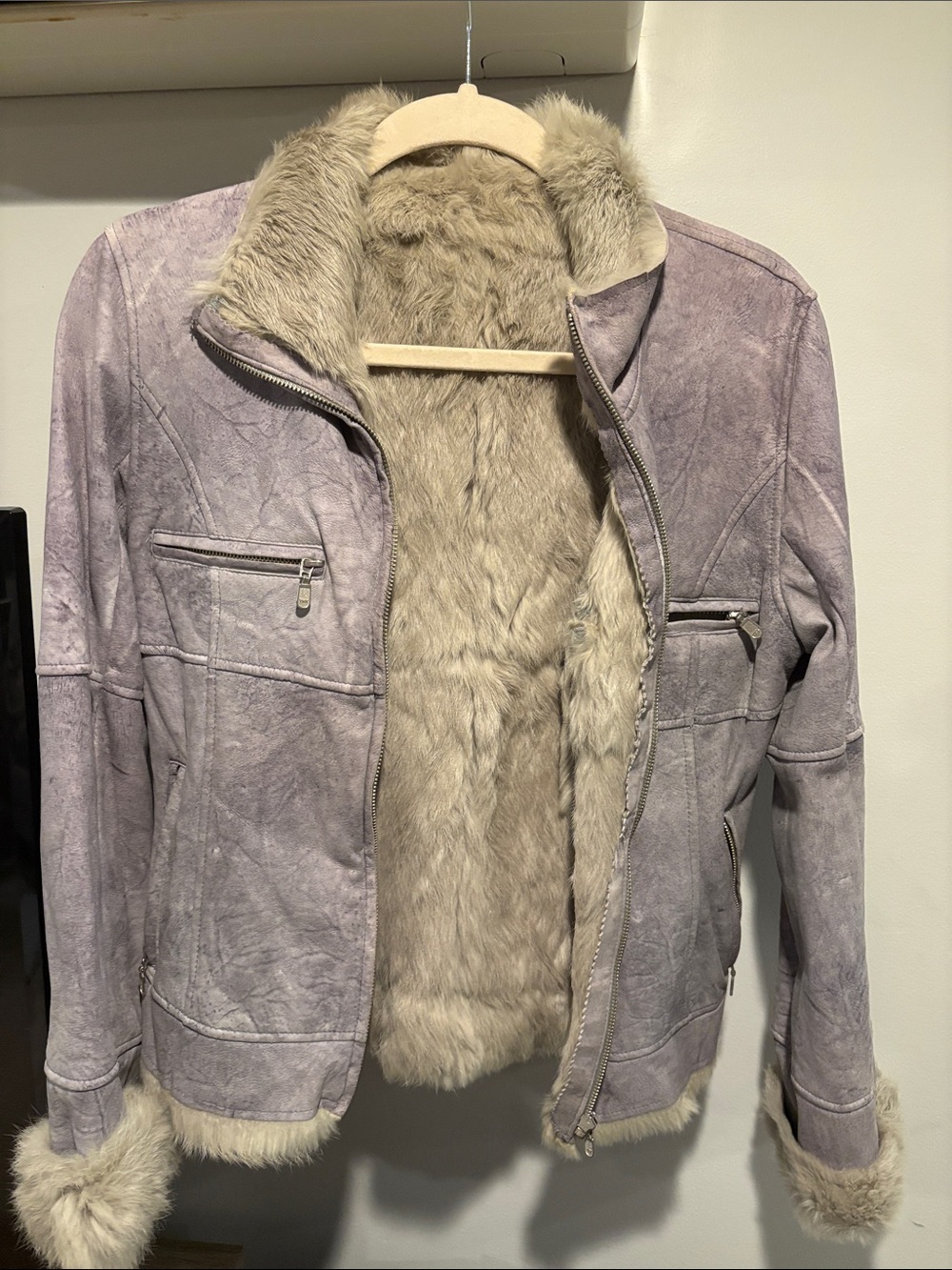Suede Faux-Fur Lined Leather Jacket - Light Lavender
